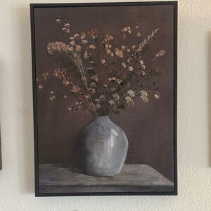 Neutral Floral Vase Wall Art - Gray Vase on Brown Background